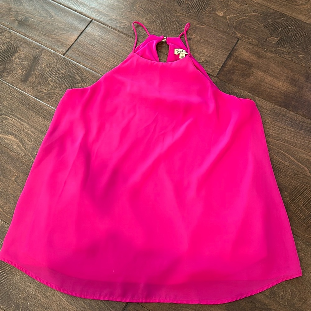 Lily White Fuchsia High Neck Flowy Top
